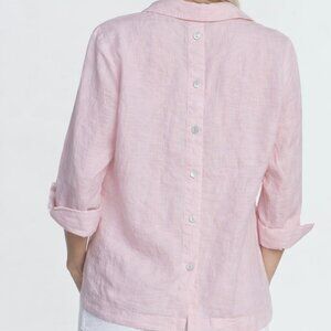 NEW HINSON WU Aileen 3/4 sleeve luxe linen top Pink RARE Mother Of Pearl Buttons